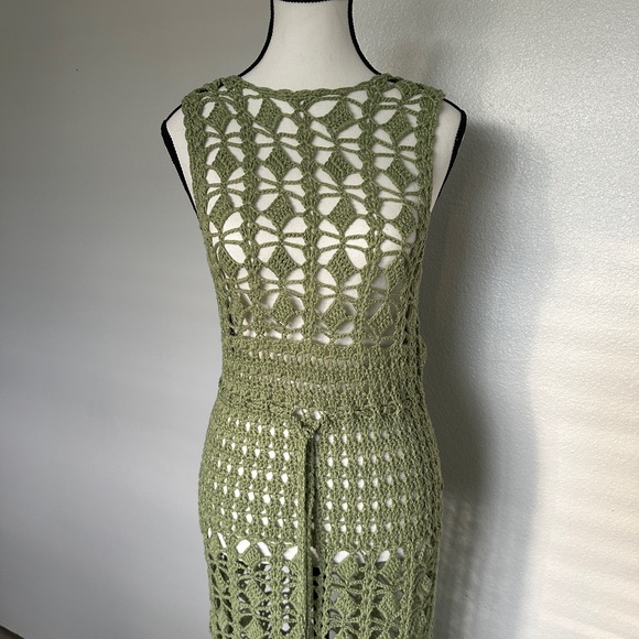 Lulu's Endless Waves Sage Green Crochet Fringe Midi Swim Cover-Up - Picture 3 of 11